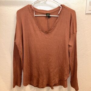Wild Fable Ribbed V-Neck Sweatshirt in Rust